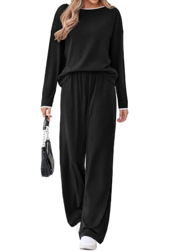 KIRUNDO Lounge Sets for Women Going Home Outfit for Mom After Birth, B, S | Matching Sets Women Clothing, Fall Winter 2 Piece Lounge Set, Postpartum Airport Travel Outfit, Wide Leg Pants Sweatsuits Pjs