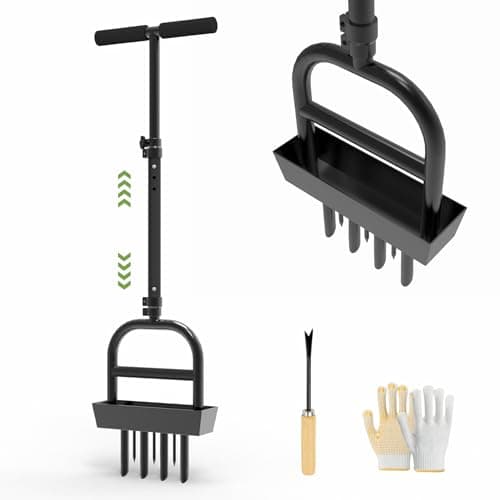 Lawn Aerator Tool with 4 Hollow Tines & 3 Spike Tines, Aerator Lawn Tool with Soil Core Storage Tray, Grass Aerator for Yard Aerator, Manual Lawn Core Aerator & Yard Aerator Garden Tool