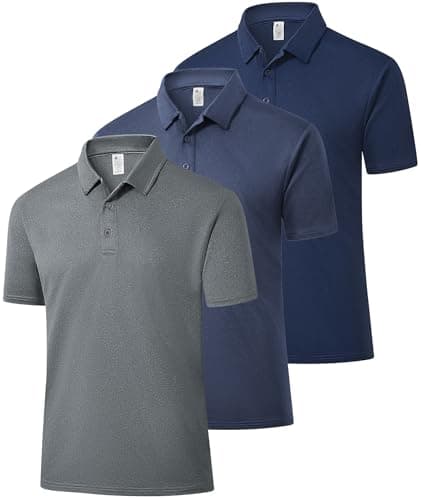 ZITY 3 Pack Mens Polo Shirts Short Sleeve Golf T Shirt Collared Performance Moisture Wicking Casual Workout Grey Navy