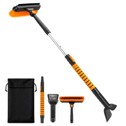 39" 3-in-1 Extendable Snow Brush and Ice Scrapers for Car Windshield | Multi-Functional Detachable, 180° Pivot Head, Ergonomic Foam Grip, Detachable Handle, Storage Bag for SUV Truck Auto