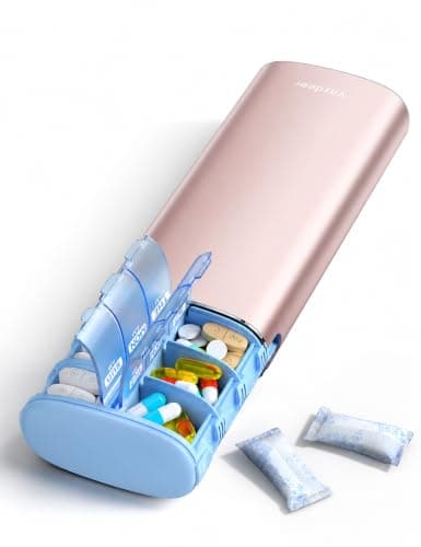 Vaydeer Metal 7 Day Travel Pill Organizer 2 Times a Day, Built-in Desiccant | AM PM weekly Travel Pill Case, Twice-Daily,Airtight Large Capacity Pill Box for Vitamins, Medication, Supplements & Fish Oil
