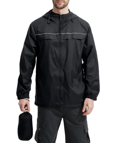 ZITY Mens Rain Jacket Waterproof Lightweight Rain Coat Packable Windbreaker | 11 oz, Mesh Lining, Reflective Strips, Zip Pockets, with Visored Hood, Windproof, Wear-resistant, for Hiking, Golf, Cycling