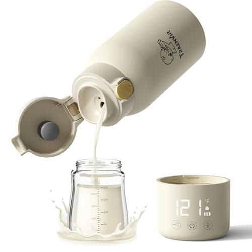 Traenvir Portable Baby Bottle Warmer, Travel-Friendly with Detachable Battery Base, Type-C Fast Charge, 316 Stainless Steel, Touch Control, 8H Constant Temperature, Child Lock, 95-131°F