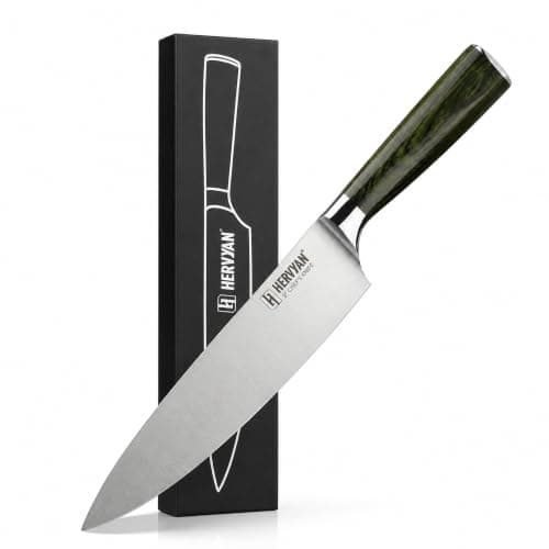 HERVYAN 8-Inch Chef Knife, German-Inspired Blade, Razor-Sharp 13°-15° Edge | High-carbon stainless steel, Professional-grade control, kitchen knife for slicing, chopping & dicing, gift box & blade guard