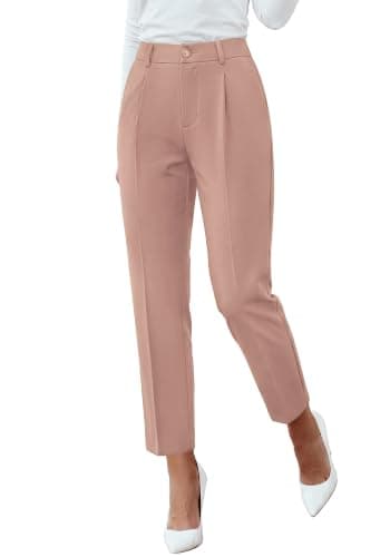 BTFBM Dress Pants Women Work Business Office Ankle Trousers Pockets | Straight Leg Pleated Womens Slacks,Tapered Trousers for Work Office,Elastic Back High Waist,Fall Business Casual Outfits 2026