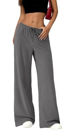 Okiwam Womens Wide Leg Pants High Waisted Lightweight Sweatpants,Grey,XL | Thin Soft Pajama Pants,Loose Fit Track Pants with Pockets,Casual Lounge & Travel Outfits,Fall Fashion Winter Clothes 2026
