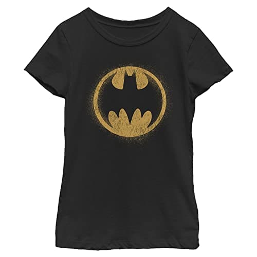 DC Comics Girl's Bat Signal T-Shirt, Black, X-Large