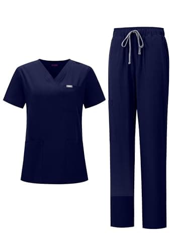 YEZEX Women's Medical Scrub Set, V-Neck Top & Straight Leg Pants