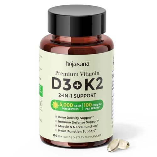 HojaSana فيتامين D3 K2 5000 وحدة دولية 100 ميكروغرام MK-7 لدعم العظام والجهاز المناعي والقلب