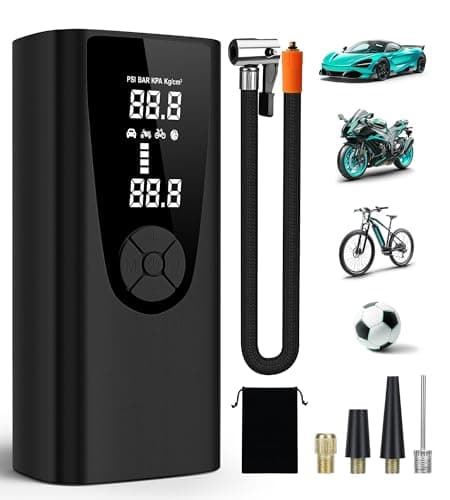 Tire Inflator Portable Air Compressor,180PSI Air Pump for Car Tires | 3X Fast Inflation Electric Bike Pump Cordless, Tire Inflator Super Battery with Gauge, LED, for Car, Bike, Motorcycle, Ball