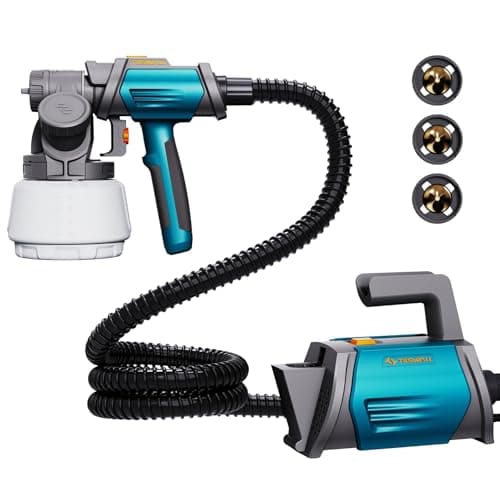 Tilswall Shark800 Paint Sprayer HVLP 800W Electric Spray Paint Gun, Blue | Side-Fill Refill, 4 Brass Nozzles & 3 Patterns, Adjustable Flow,1300ml, Split Design, for Walls Furniture Cabinets Fences