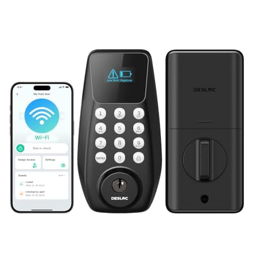 DESLOC C100 Plus WiFi Smart Door Lock with Keypad, Visual Display | App Remote Control, 100 PIN Codes, Keypad Deadbolt for Front Door, For home & Rental Use, Auto Lock, Black