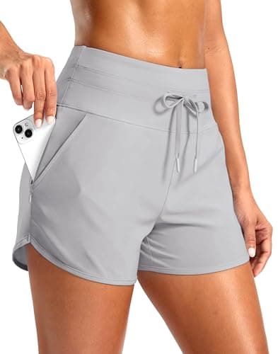 Soothfeel Women's Athletic Running Workout Shorts with Zipper Pockets 3"