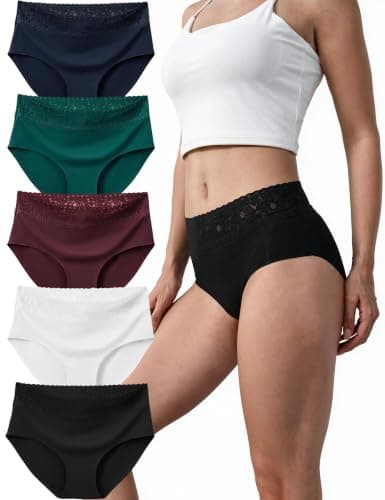 Wukemimi Women's Seamless Underwear Lace No Show Stretchy Sexy Bikini Panties Size M Multicolor 5 Pack