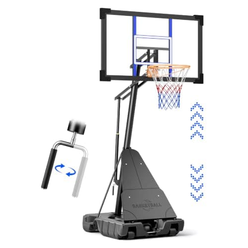 Asbest Portable Adjustable Basketball Hoop Outdoor, 44/48in Basketball Goal | 5.35-10ft Basketball Goal with Hand Crank for Kids Youth Adults, Outdoor Basketball System for Driveway Backyard