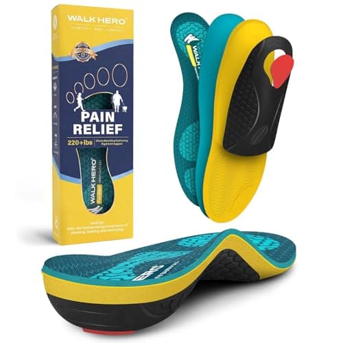 WalkHero 220+lbs Pain Relief Insoles, High Arch Support Inserts Women Men | Heavy Duty Plantar Fasciitis Insoles, plantillas ortopédicas para mujer (Mens 8-8.5 | Womens 10-10.5, Coral Green)