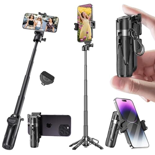 Mini Selfie Stick for iPhone, Pocket Size Extendable Phone Holder | Compact portable with detachable wireless remote; ideal for vlogging, video recording, live streaming & content creation