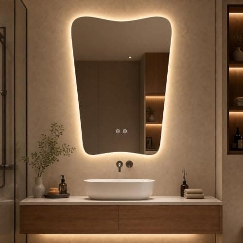 مرآة حمام LED غير تقليدية، مرآة تزيين مقاس 24×36 بوصة بدون إطار ومزودة بإضاءة خلفية