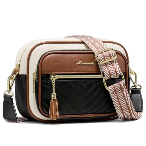 LOVEVOOK Small Crossbody Bag for Women Quilted PU Leather Shoulder Purses | RFID Blocking Card Slots, Adjustable Printed Wide Strap, Waterproof Crossbody Handbags with Tassel Charm, Gift for Women