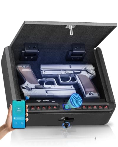 BILLCONCH Gun Safe for Handgun with Fingerprint, App, 0–9 Numeric Keypad | Smart Pistol Safe with 4 Quick-Access Methods, Built-in LED Light, Ideal Steel Biometric Handgun Safe for Nightstand and Home