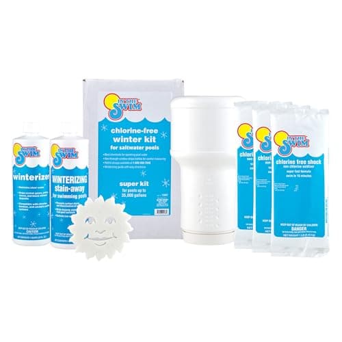 In The Swim Saltwater Pool Closing Kit - Up to 35,000 Gallons | Winterizing Chemicals for In-Ground Pools - Includes Chlorine-Free Shock Oxidizer, Winter Algaecide, and Stain Away