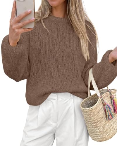KIRUNDO Sweaters for Women Fall Loose Fuzzy Pullover Tops(Khaki, S)