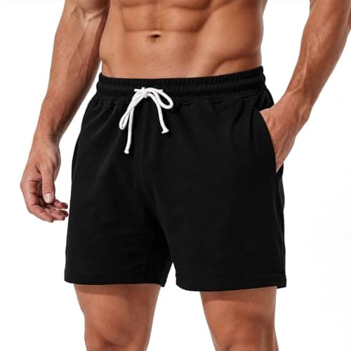 Jeixopu Mens Athletic Sweat Shorts 5 Inch Cotton Casual Fitness Mens Workout Gym Shorts with Pockets (Black-S)