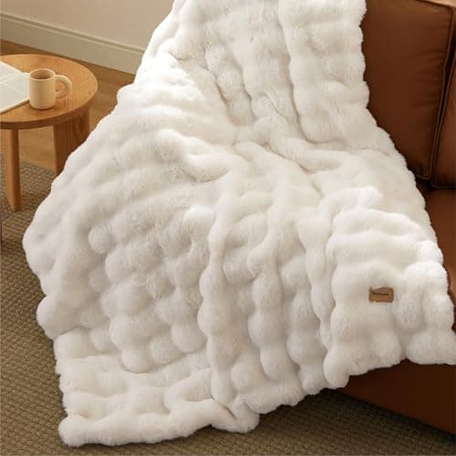 Bedsure Fluffy Bubble Faux Fur Throw XL Blanket, 50"x70", Cream | Soft, Fuzzy, Plush, Thick, Warm, Comfort, Couch, Bed, Sofa, Chair, Fleece, Cozy Gifts, Women, Men, Fall, Winter, Coloring