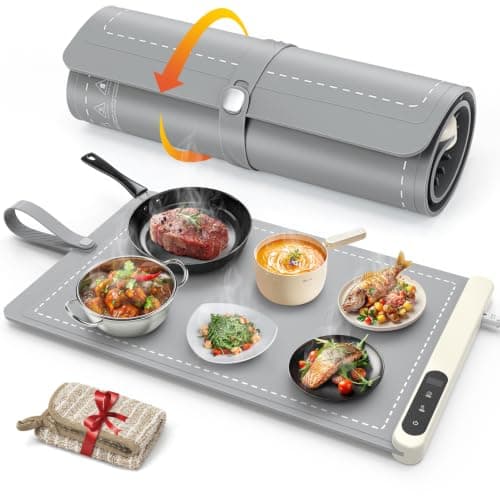 FYY Warming Mat for Food 24"x15", Rapid and Full Surface Heating Gray | With Heat Resistant Pad, 7 Temp Levels, 6H Timer, Portable Silicone Electric Food Heating Mat for Countertop Buffet Party