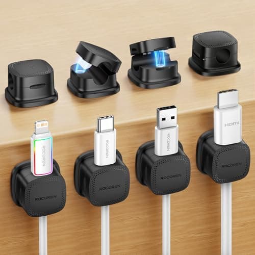 8 Pack Magnetic Cable Clips, Rocoren Under Desk Cord Holder Cable Management-1s Lock, Adhesive Cord Cable Clip Wire Holder Keeper Organizer for Phone Car Home Office Desk Wall Desktop Nightstand