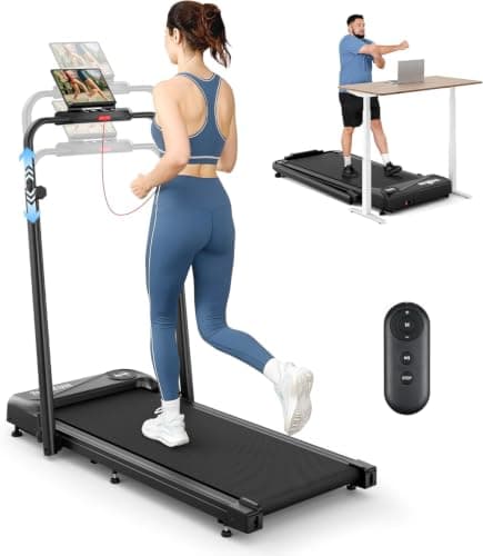 THERUN Walking Pad with Handle Bar, 2 in 1 Under Desk Portable Treadmill | 0.6-6.2 mph, 2 in 1 Adjustable Handle Bar, Quiet Core Motor, Space Saving Design, Remote Control, Portable & Compact for Home
