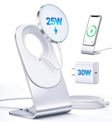 25W Magnetic Wireless Charger for MagSafe Charging, for iPhone 18-12 & Duo | Included 30W Adapter, Detachable Fast Charging Pad with 5FT Braided Cable + Aluminum Stand for Beside Office, Travel