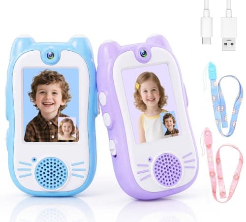 Video Walkie Talkies for Kids - 2 Pack Rechargeable Kids Walkie Talkies Long Range Radios, Video Intercom & Voice Changer,Christmas Birthday Gifts Toys for Boys Girls Age 3-12 Indoor Outdoor Travel