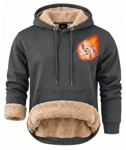 ZITY Men's Sherpa Lined Hoodie Sweatshirts Heavy Pullover Kangaroo Pocket Winter Windproof Warm Fleece Hoodie Athletic Grey M