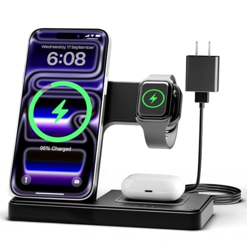 GETPALS Wireless Charger iPhone Charging Station for Apple Multiple Devices | 3 in 1 Charger Stand for iPhone 18 Pro Max 17 17e 16 16e 15 14 13 12 & Watch Series 12-2 SE Ultra & Airpods 5 4 3 Pro, Black