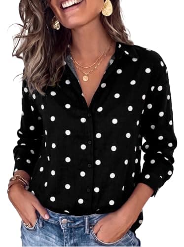 BTFBM Womens Blouses Dressy Casual Floral Long Sleeve Shirts Polka Dot Tops | Classic Lapel Collar,Button Cuffs,V Neck Button Down Shirt,Business Casual Outfits,Early Fall Fashion Clothing Trendy 2026