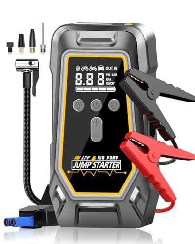 NOBIWA 6000A Car Jump Starter with Air Compressor,power bank,Christmas gift | battery jumper starter portable for 9L Gas/7L Diesel,12V Lithium Jump Box with Jumper Cables,LCD,LED Light,USB,Type C Port