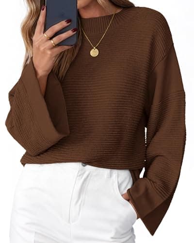 KIRUNDO Oversized Sweaters for Women Chunky Ribbed Knit Tops,Brown,S