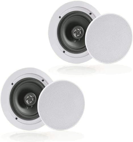 Pyle 6.5” Pair Bluetooth Flush Mount In-wall In-ceiling 2-Way Speaker System Quick Connections Changeable Round/Square Grill Polypropylene Cone & Polymer Tweeter Stereo Sound 150 Watt (PDICBT652RD)