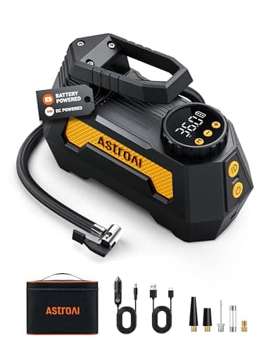 AstroAI H2 Pro Cordless Tire Inflator Portable Air Compressor 12VDC Battery | Dual Power Supply Auto Shut-Off Digital Pressure Gauge Fast Inflation Air Pump for Cars Motorcycles Bikes Ball Gift Yellow