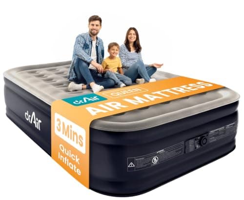 Dr. air Queen Air Mattress with Built-in Pump, Blow up Bed,18" Raised 800lb | 10-Year Support,Upgraded 3-Min AeroCoil Inflatable Mattress,40% Thicker PVC,Better Air Retention,Waterproof,Home,Floor&Guests