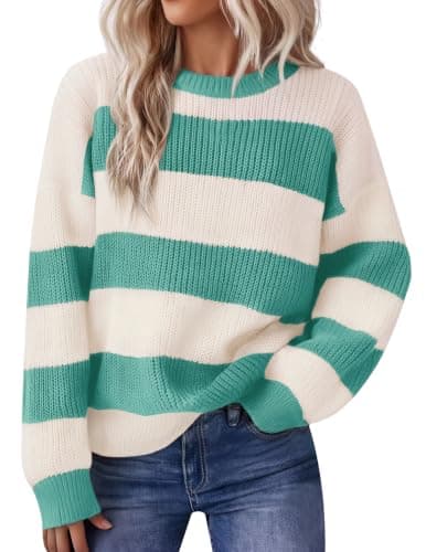 Womens Cute Color Block Striped Sweater Fall 2026 Pullover Knit Tops | Crewneck,Cozy,Loose Fit,Dressy Casual,Soft Warm Pullover,Work Office Clothes,Fall Winter Fashion Clothing