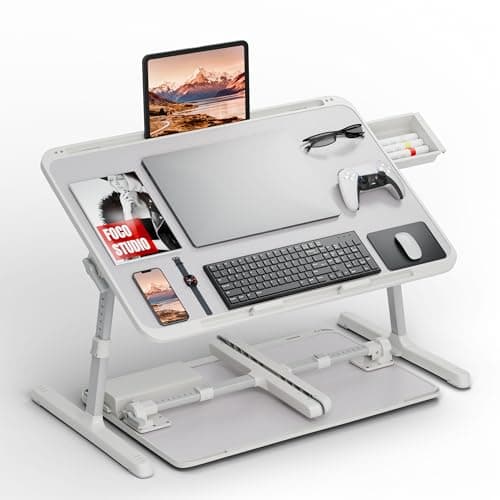 Potuopy Adjustable Laptop Lap Desk, X-Large Foldable Bed Table Tray | XXL-Extra Large Lap Desks for Adults with 8 Heights & Tilt & Storage, Computer Laptop Stand for Painting & Writing on Couch