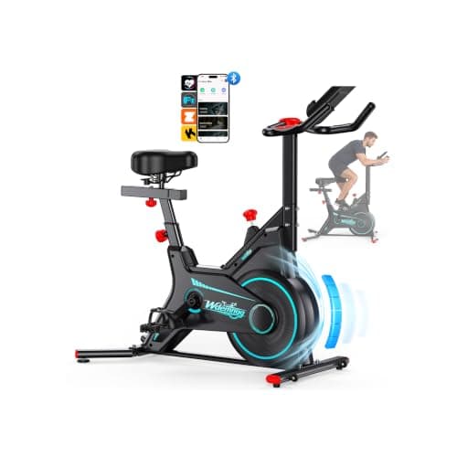 Exercise Bike, Stationary Indoor Spin Bike for Home Cardio Fitness Workout | Magnetic low‑noise spin bike, safe protection design, 300lbs capacity, heart monitor, adjustable seat, smart meter & APP