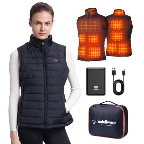 Soleilwear Womens Heated Vest with Battery, Lightweight Heat Vest for Women | 9 Heated Zones with Rechargeable 10-hour runtime, Water-resistant Heated Jacket Indoor Outdoor Work Hiking Cycling Hunt Ski