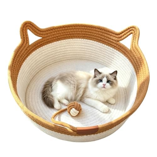 Instinct Cotton Rope Handwoven Round Cat Basket Bed,Scratchable | Scratchable Weave, Breathable Design, Eliminates Bed Rejection, Boho Style, Cat Ear Detail