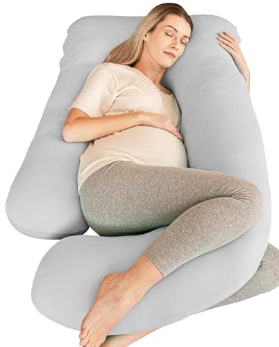 Cute Castle Cooling Cover Pregnancy Pillows, Soft U-Shape Maternity Pillow with Removable Cover - Full Body Pillows for Adults Sleeping - Pregnancy Must Haves - Jumbo 57 Inch - Light Grey