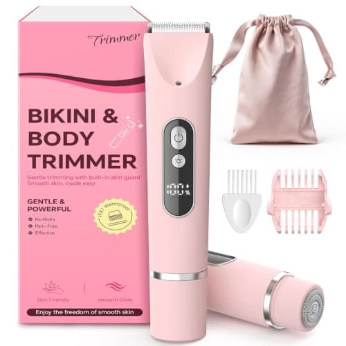 CoolHair Bikini Trimmer for Women,Smooth Electric Razor for Sensitive Skin, IPX7 Waterproof Wet & Dry Cordless Body Shaver & Grooming Set for Bikini Area, Pubic Hair, Face, Underarms & Legs (Pink)