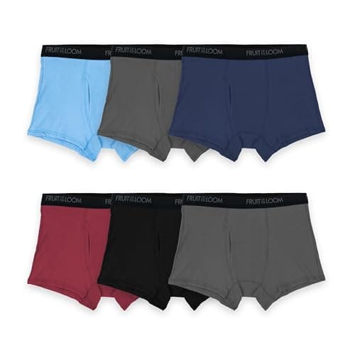 Fruit of the Loom Men's 4-Way Stretch Boxer Briefs | Lightweight & Moisture Wicking Underwear | Long, Regular Leg & Trunk, Trunk - 6 Pack - Assorted Solids, Large