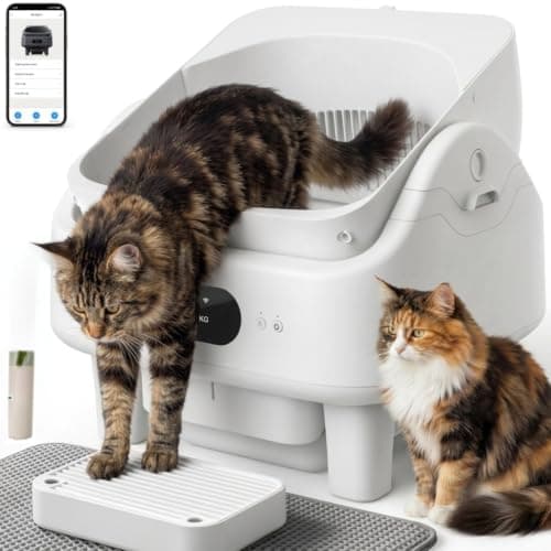 Open Top Self Cleaning Litter Box, Automatic Cat Litter Box for Multiple Large Cats with APP Control, 10 Safety Sensors, 6" LED Display, Quiet Odor Control, Trash Bags,Cat Stair, Litter Mat